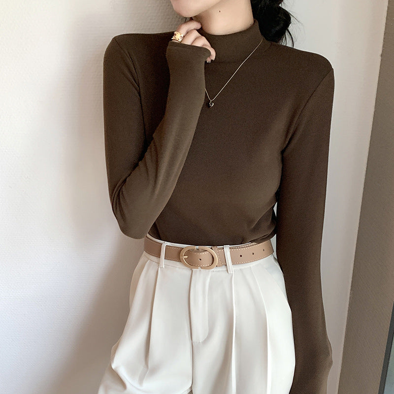 Half high collar and plush thick warm long sleeved top