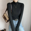 Half high collar and plush thick warm long sleeved top