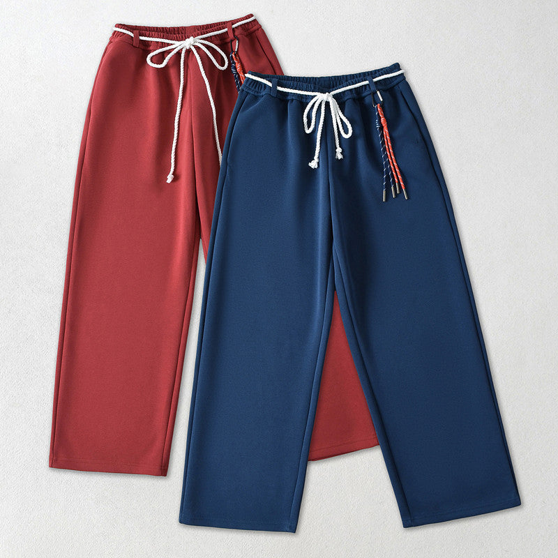 Tie rope casual straight leg wide leg pants