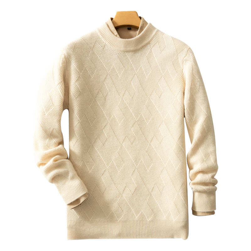 Men's round neck loose fitting pullover jacquard casual knitted base wool sweater