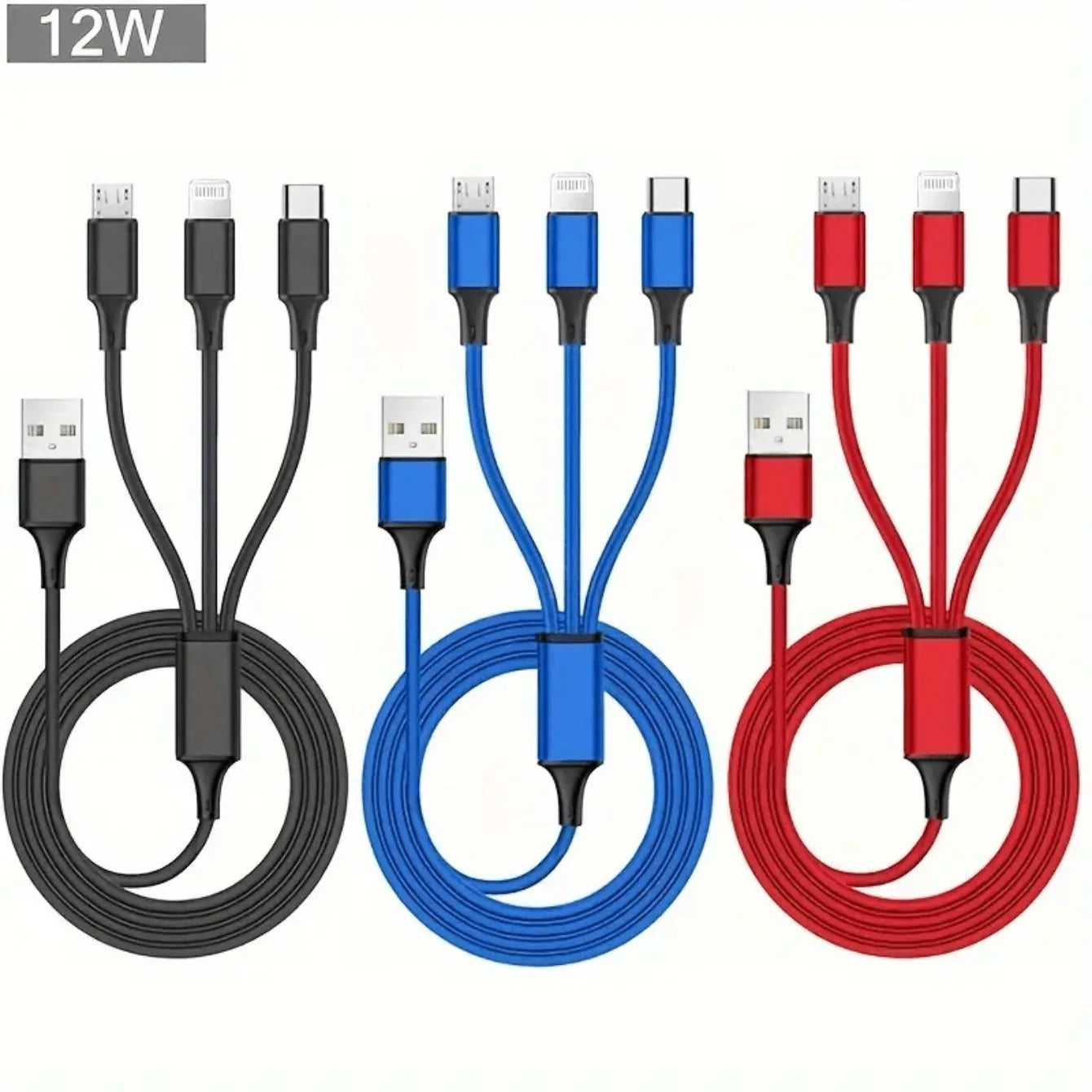1.2M Charging Cable 3 In 1 USB Type C Charger Cord MultiPort Micro Cable For iPhone 15 14 Pro Max Samsung Galaxy Xiaomi 12