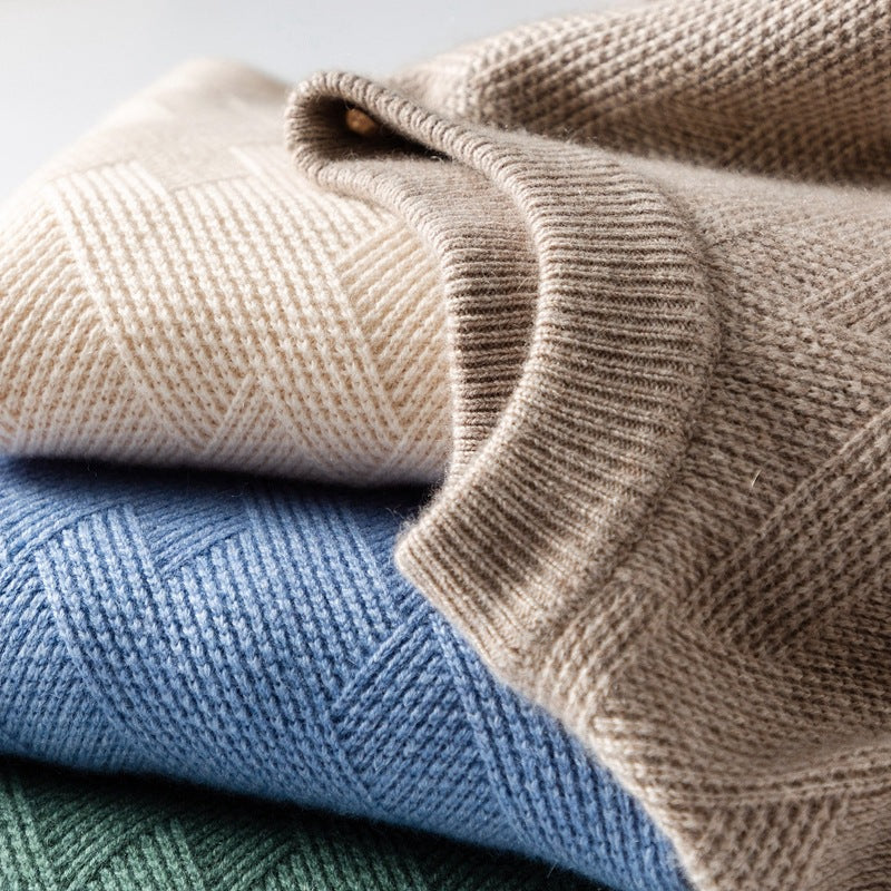 Men's round neck loose fitting pullover jacquard casual knitted base wool sweater