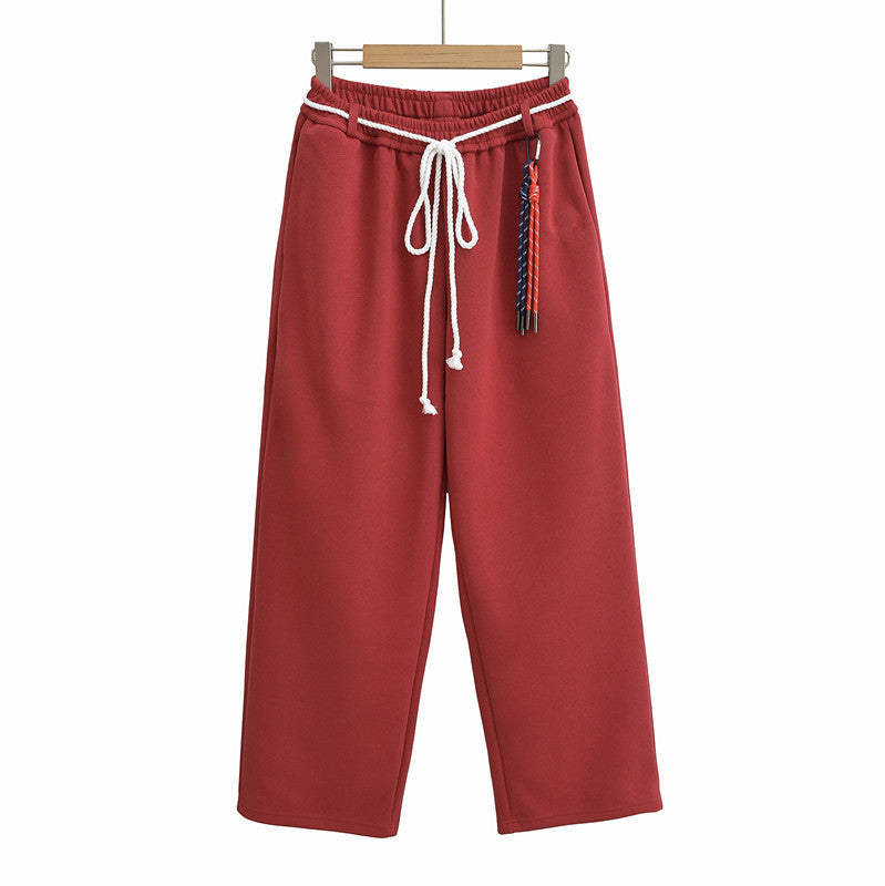 Tie rope casual straight leg wide leg pants