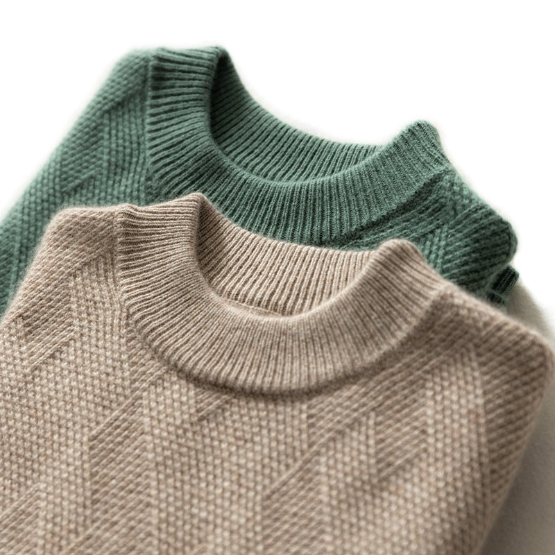 Men's round neck loose fitting pullover jacquard casual knitted base wool sweater