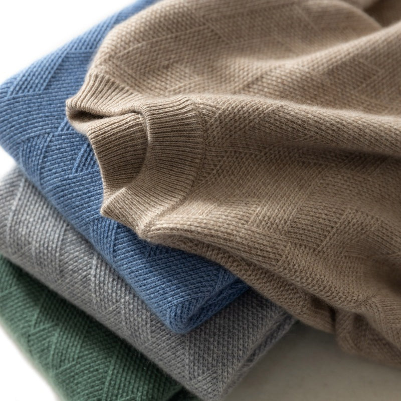 Men's round neck loose fitting pullover jacquard casual knitted base wool sweater